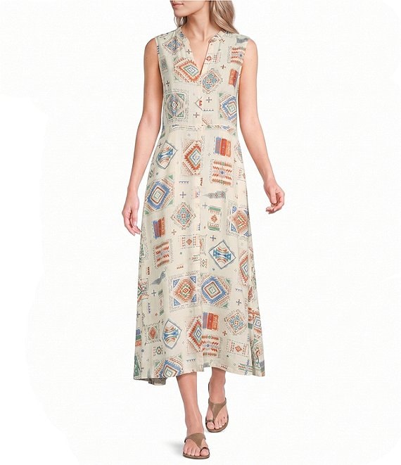 Pendleton Lana Printed Band Collar Sleeveless Midi Dress