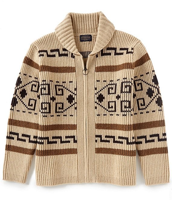 Pendleton Pure Lambs Wool Sweater Shawl Collar Pullover Long Sleeve Tan Men Sz buy L