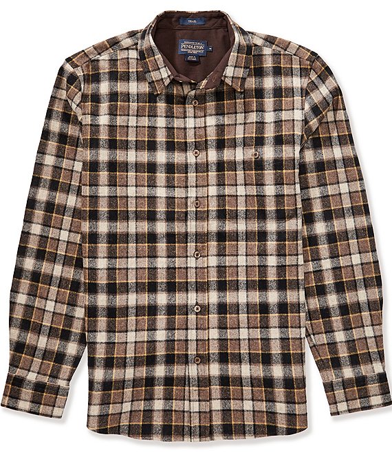 Pendleton Trail Large Plaid Long Sleeve Woven Shirt, Brown/Yellow - Image 1