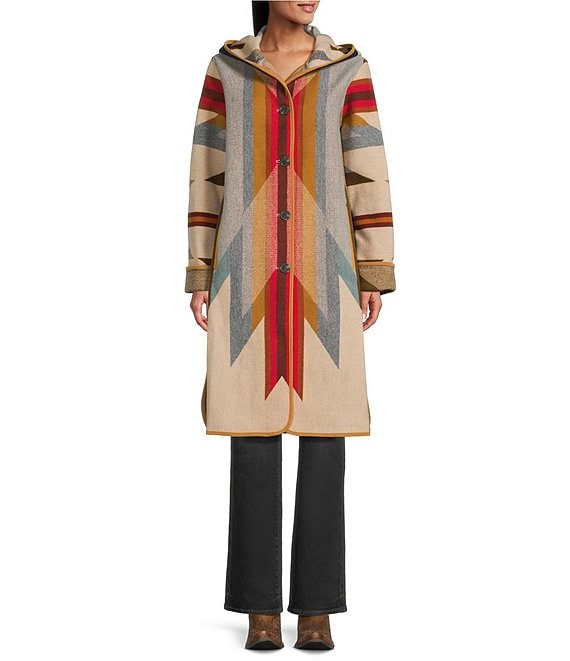 Pendleton Wool Jacquard Pattern Hooded Long Sleeve Cardigan