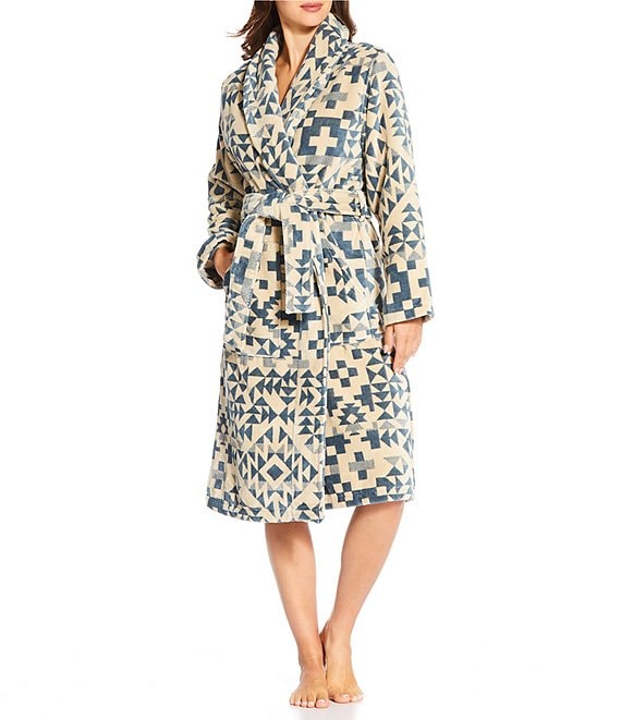 Pendleton Wyeth Cotton Terry Velour Cozy Long Robe, Blue Ridge - Image 1