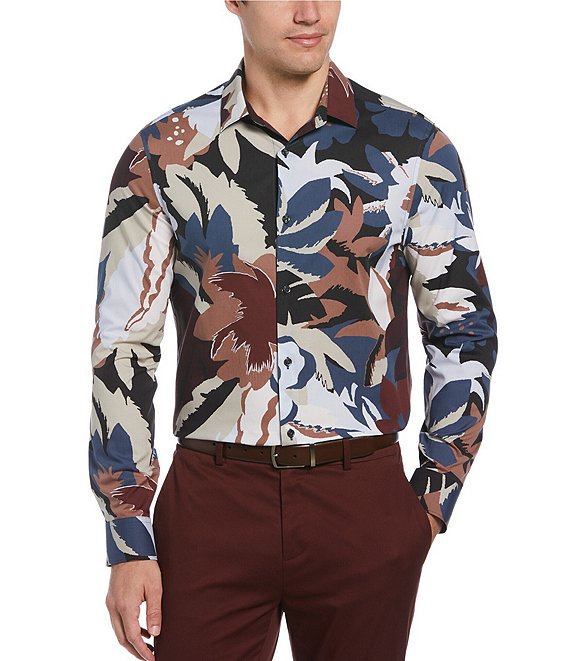 Perry Ellis Big & Tall Large Floral Print Stretch Long-Sleeve Woven ...