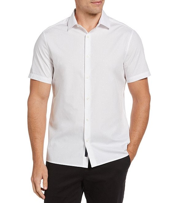 Perry Ellis Dobby Geo Stripe Short Sleeve Woven Shirt | Dillard's