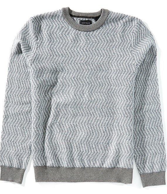 Perry Ellis Herringbone Crew Neck Sweater, Quiet Gray - Image 1