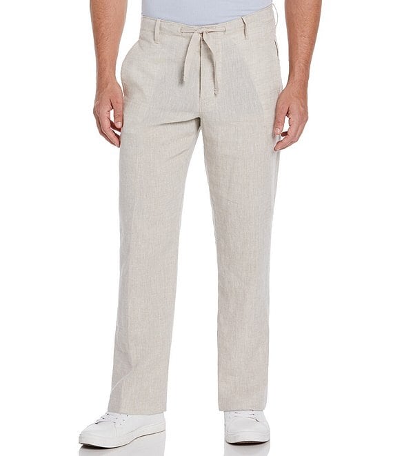 Perry Ellis Linen Flat Front Drawstring Pants | Dillard's