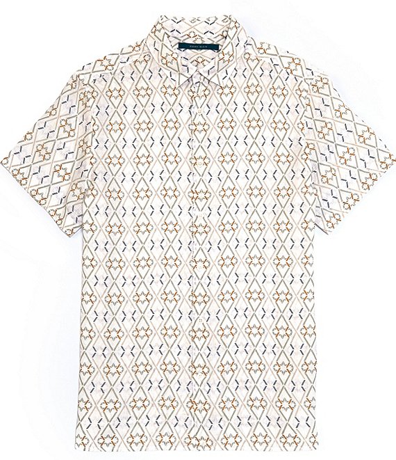 Perry Ellis Linen Geo Print Short-Sleeve Woven Shirt | Dillard's