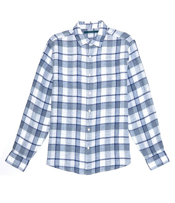 Perry Ellis Linen Medium Plaid Long Sleeve Woven Shirt | Dillard's