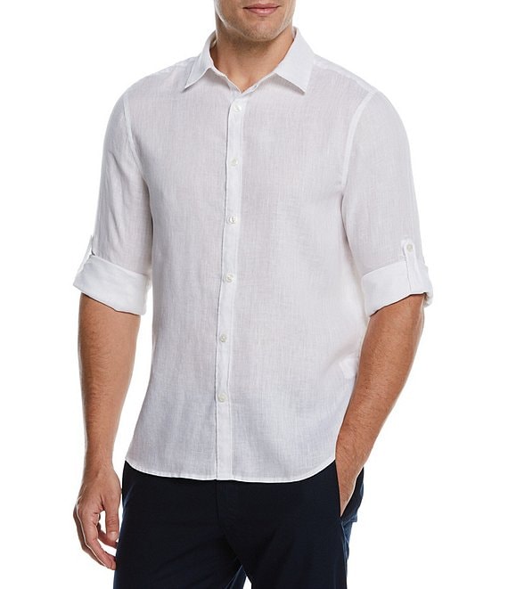 Perry Ellis Linen Roll-Tab Sleeve Woven Shirt | Dillard's