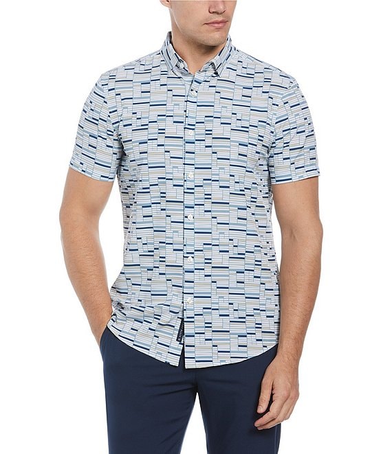 Perry Ellis Slim Fit Geometric Tile Print Short Sleeve Woven Shirt ...