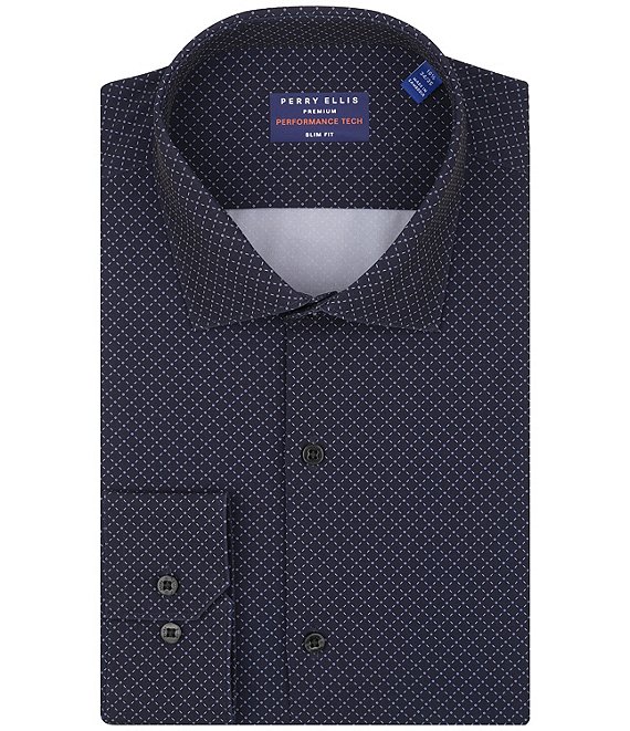 Perry Ellis Slim Fit Performance Stretch Checked Dress Shirt