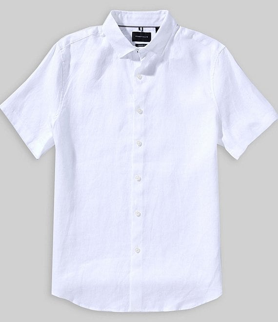 Perry Ellis Solid Linen Short Sleeve Woven Shirt