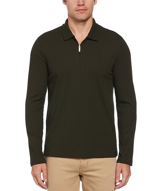 Perry Ellis Stretch Quarter-Zip Long Sleeve Polo Shirt