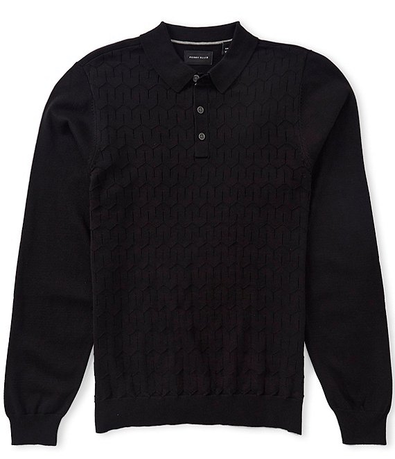 Perry Ellis Textured Long Sleeve Sweater Polo Shirt