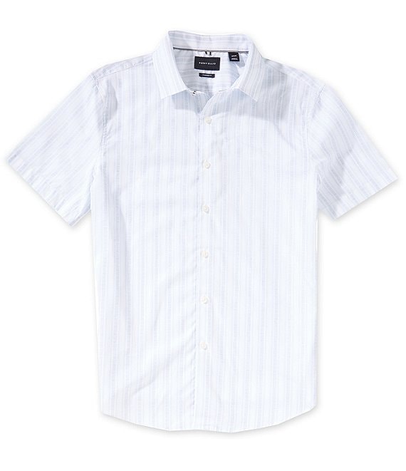 Perry Ellis Vertical Dash Stripe Short Sleeve Woven Shirt