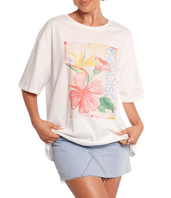 沸騰ブラドン Petal Tee Oversize Neck Round Graphic Floral Mia Pup & トップス