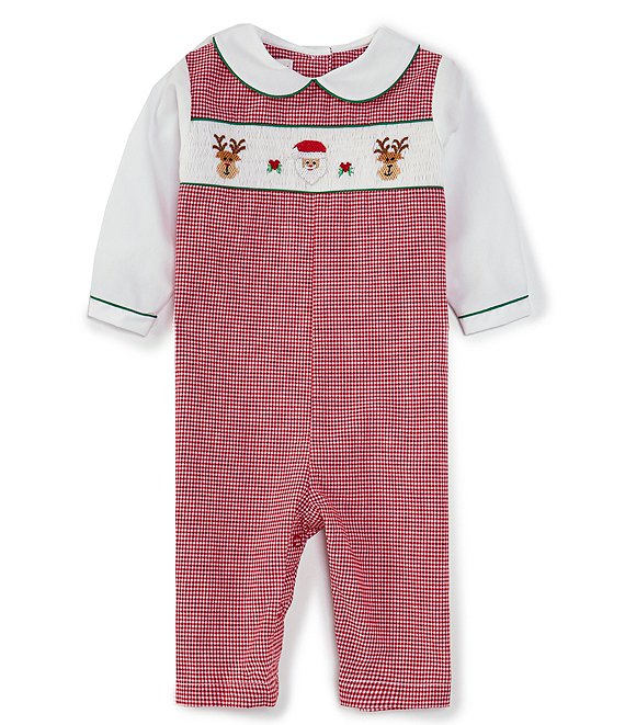 Petit Ami Baby Boys 3-24 Months Long Sleeve Checked/Solid Christmas  Reindeer/Santa Coverall