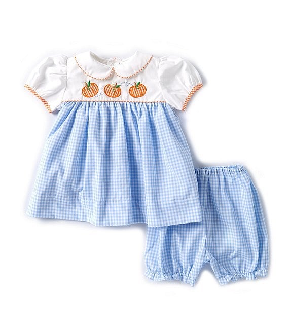 Petit AMI Baby Girls 3 24 Months Puffed Sleeve Pumpkin Appliqued Gingham Colorblock Dress 24 Months