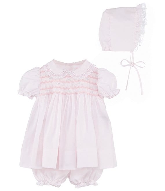 NWT Petit Ami Pink Bishop Smocked Baby Girls Dress Daygown Bonnet Newborn