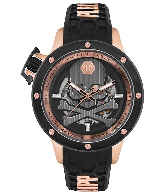 Philipp Plein Men's Rich Automatic Rose Black Silicone Strap Watch
