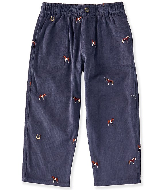 Pink Chicken Boys Jackson Horse Embroidered Canvas Pull On Pants