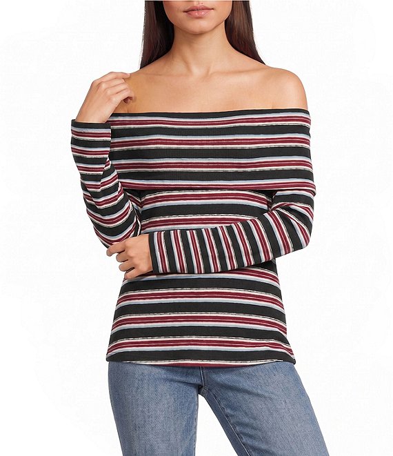 Pink Robin Striped Off-The-Shoulder Foldover Top