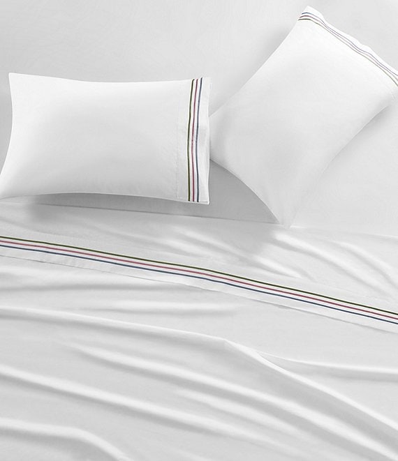 Piper & Wright Savanah Embroidered Multi-Colored Striped Sateen Cotton Sheet Set
