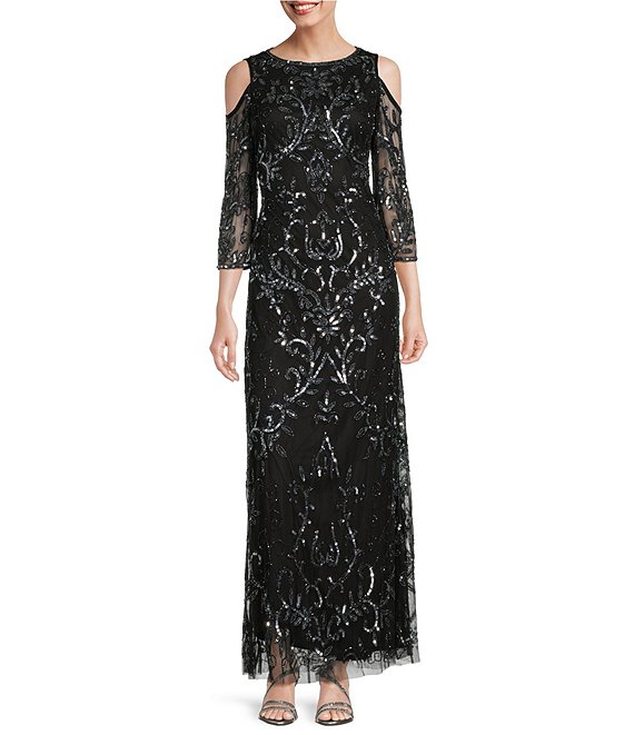 Pisarro Nights - Beaded Bodice Mixed Media Gown in Black at Nordstrom