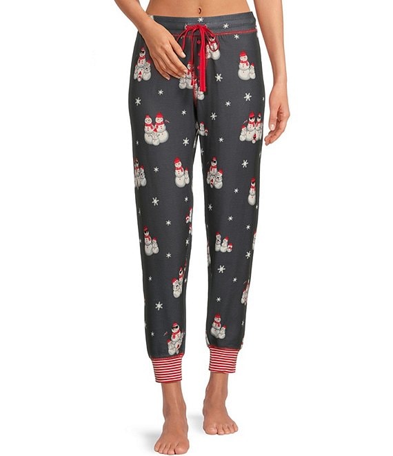 PJ Salvage Thermal Velour Snowman Print Faux Button Fly Coordinating Sleep  Pants