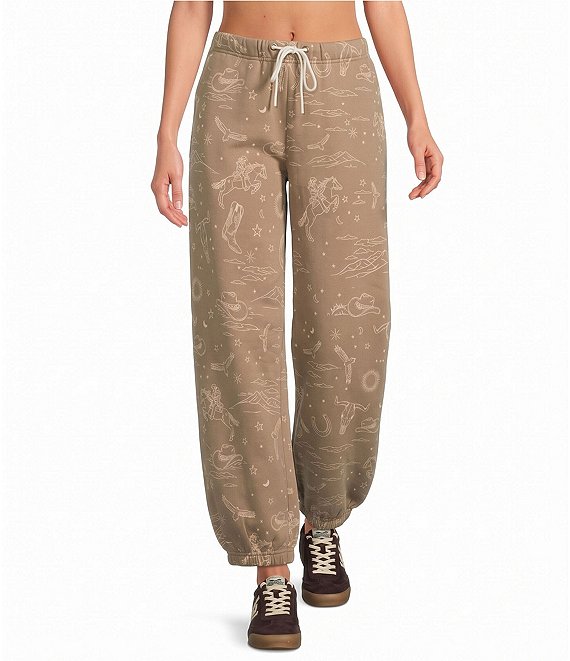 PJ Salvage Western Tonal Print Brushed Fleece Drawstring Tie Coordinating Lounge Pants