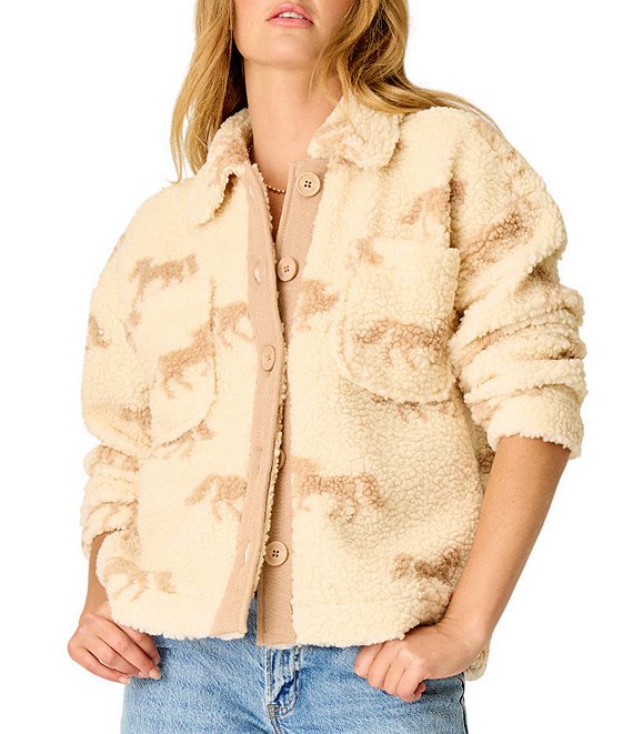 PJ Salvage Western Ways Teddy Sherpa Point Collar Long Sleeve Button Front Jacket