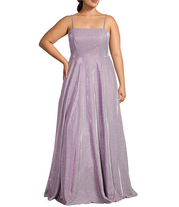 Color:Lavender - Image 1 - Plus Strapless Glitter Ball Gown