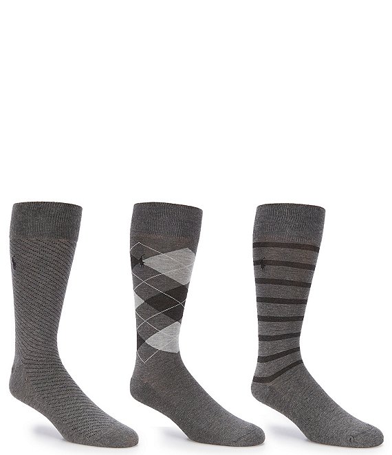 Polo Ralph Lauren Argyle Crew Socks 3-Pack, Charcoal Heather - Image 1
