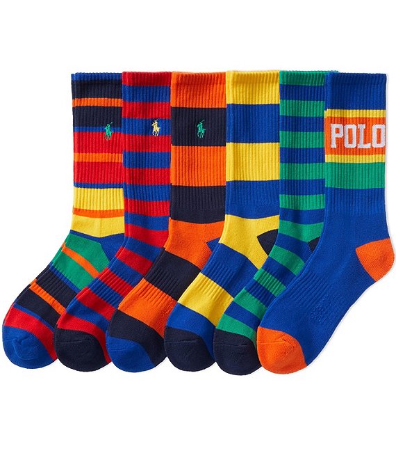 Polo Ralph Lauren Assorted Multi Stripe Crew Socks 6 Pack