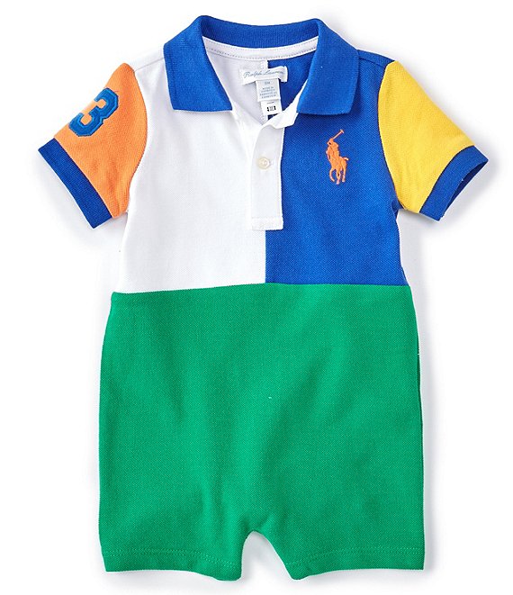 Ralph Lauren Baby Boys 3-24 Months Short-Sleeve Big Pony Color-Blocked Mesh Polo Shortall