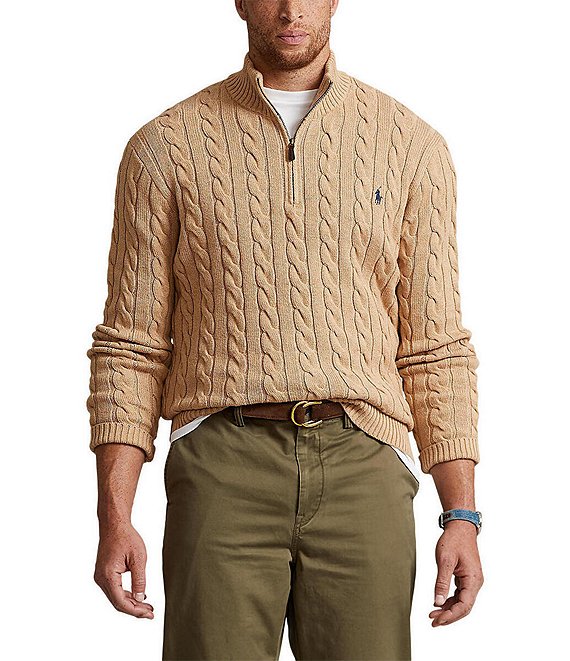 Polo Ralph Lauren Big & Tall Cable Knit Cotton Quarter-Zip Sweater