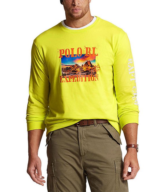 Color:Laser Yellow - Image 1 - Big & Tall Classic-Fit Graphic Long-Sleeve Tee