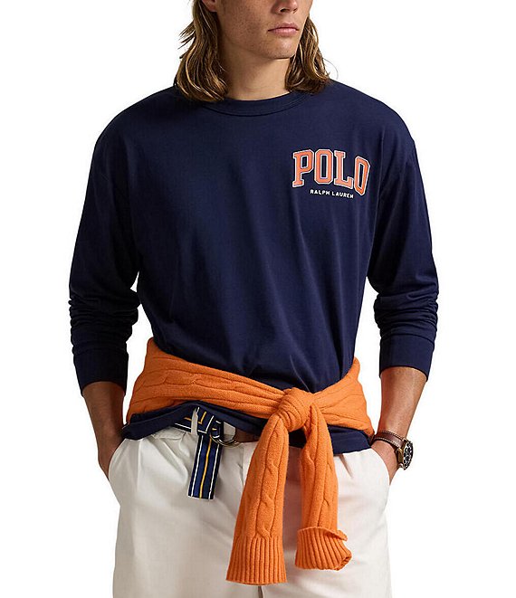 Tシャツ・カットソー Ralph Lauren FW25 CLASSIC L/S POLO (710680790 045) Polo Ralph Lauren Men's Grey Flag Logo Graphic Classic Fit