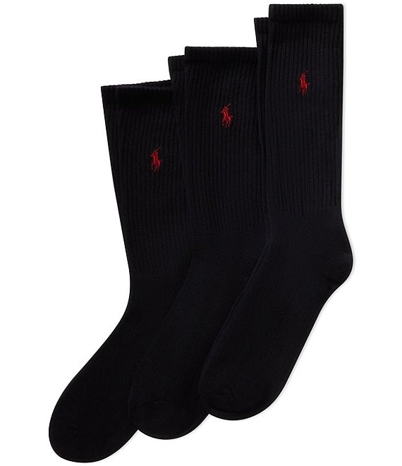 Polo Ralph Lauren Big & Tall Cotton-Blend Crew Socks 3-Pack, Black - Image 1