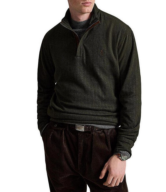 Polo Ralph Lauren Big & Tall Luxury Herringbone Printed Quarter-Zip Jersey Pullover