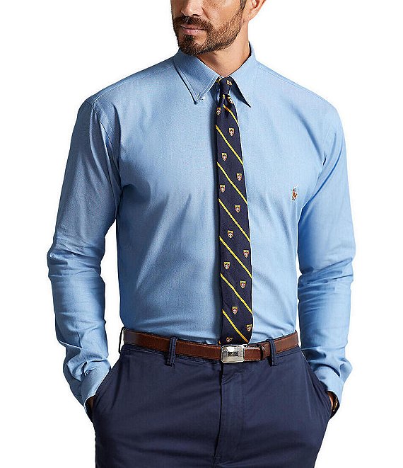 Color:BSR Blue - Image 1 - Big & Tall Solid Oxford Performance Stretch Long-Sleeve Woven Shirt