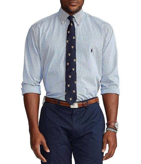Polo Ralph Lauren Big & Tall Stripe Stretch Poplin Woven Shirt | Dillard's