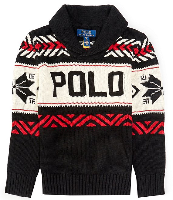 Polo Ralph Lauren Big Boys Logo Cotton Shawl-Collar Sweater - Polo Black Combo - Size XL (18/20)