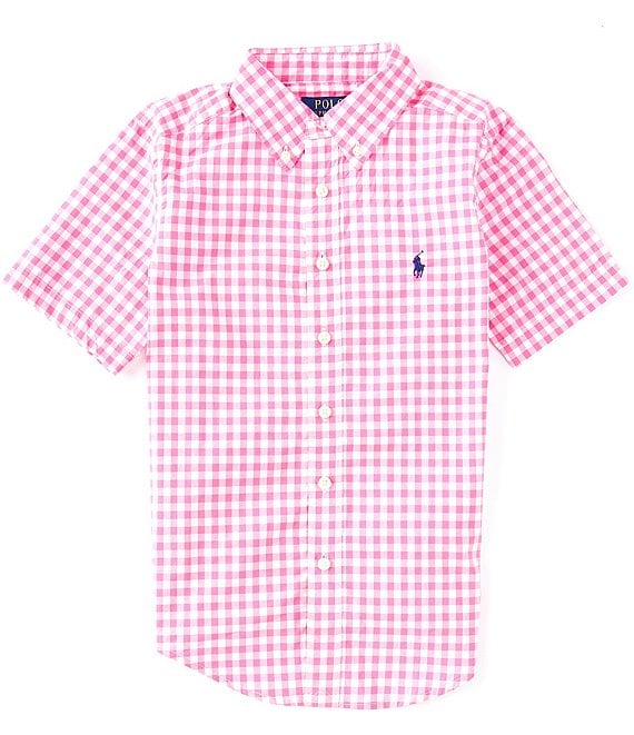 Color:Resort Rose/White - Image 1 - Big Boys 8-20 Short Sleeve Gingham Poplin Shirt