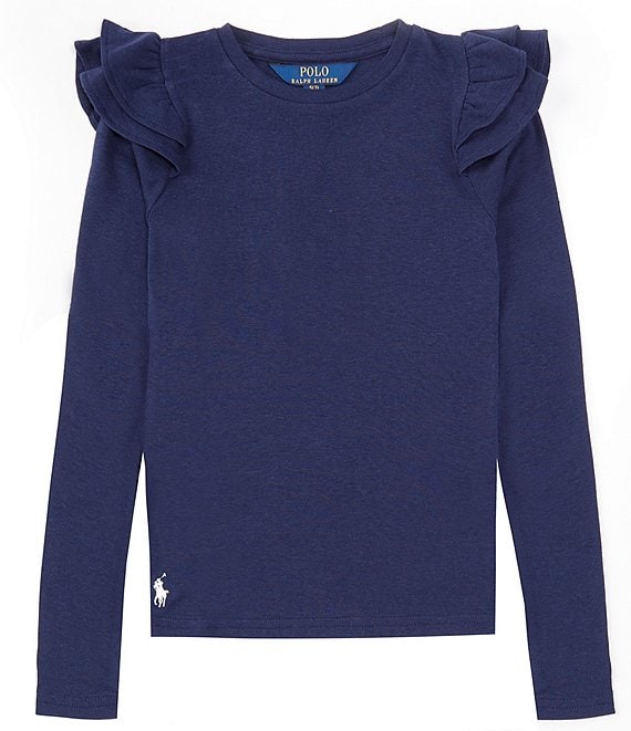 Polo Ralph Lauren Big Girls 7-16 Long Sleeve Ruffled Shoulder T-Shirt ...
