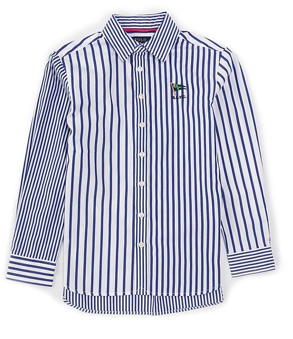Polo Ralph Lauren Big Girls 7-16 Long-Sleeve Striped Poplin Fun Shirt ...