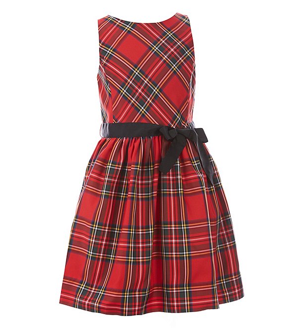Color:Red/Black Multi - Image 1 - Big Girls 7-16 Sleeveless Red Tartan Plaid Fit-and-Flare Dress