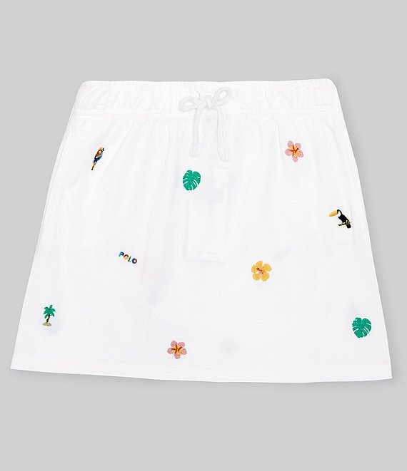 Color:Deckwash White - Image 1 - Big Girls 7-16 Tropical-Embroidery Mesh Skirt
