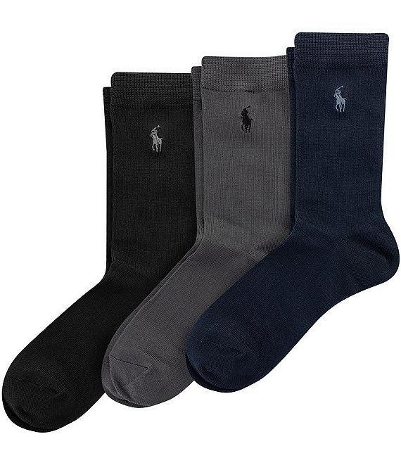 Polo Ralph Lauren Little/Big Boys Supersoft Flat 3-Pack Dress Socks, Navy - Image 1