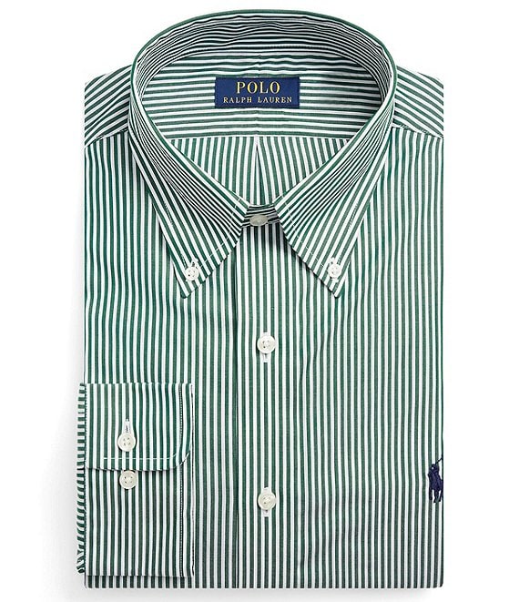 Polo Ralph Lauren Classic Fit Button Down Collar Striped Poplin Dress Shirt