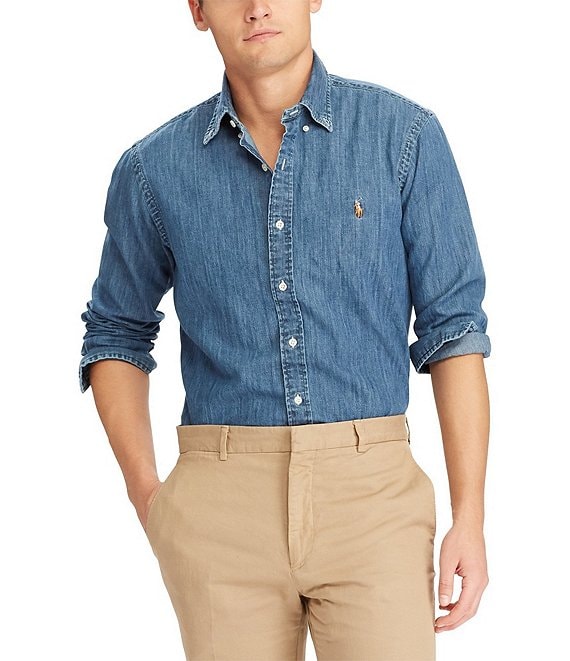 Men's Denim Shirt Black Royal Blue Blue Long Sleeve Solid Color Collar  Spring & Fall Street Daily Clothing Apparel Button-Down 2024 - $41.99
